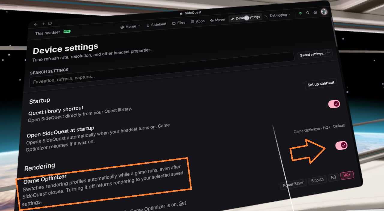 Activer SideQuest Game Optimizer Activer SideQuest Game Optimizer